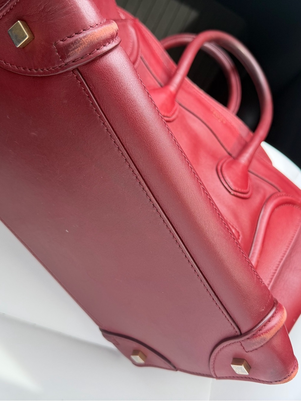 Celine Red Leather Top-Handle Tote - Picture 4 of 11
